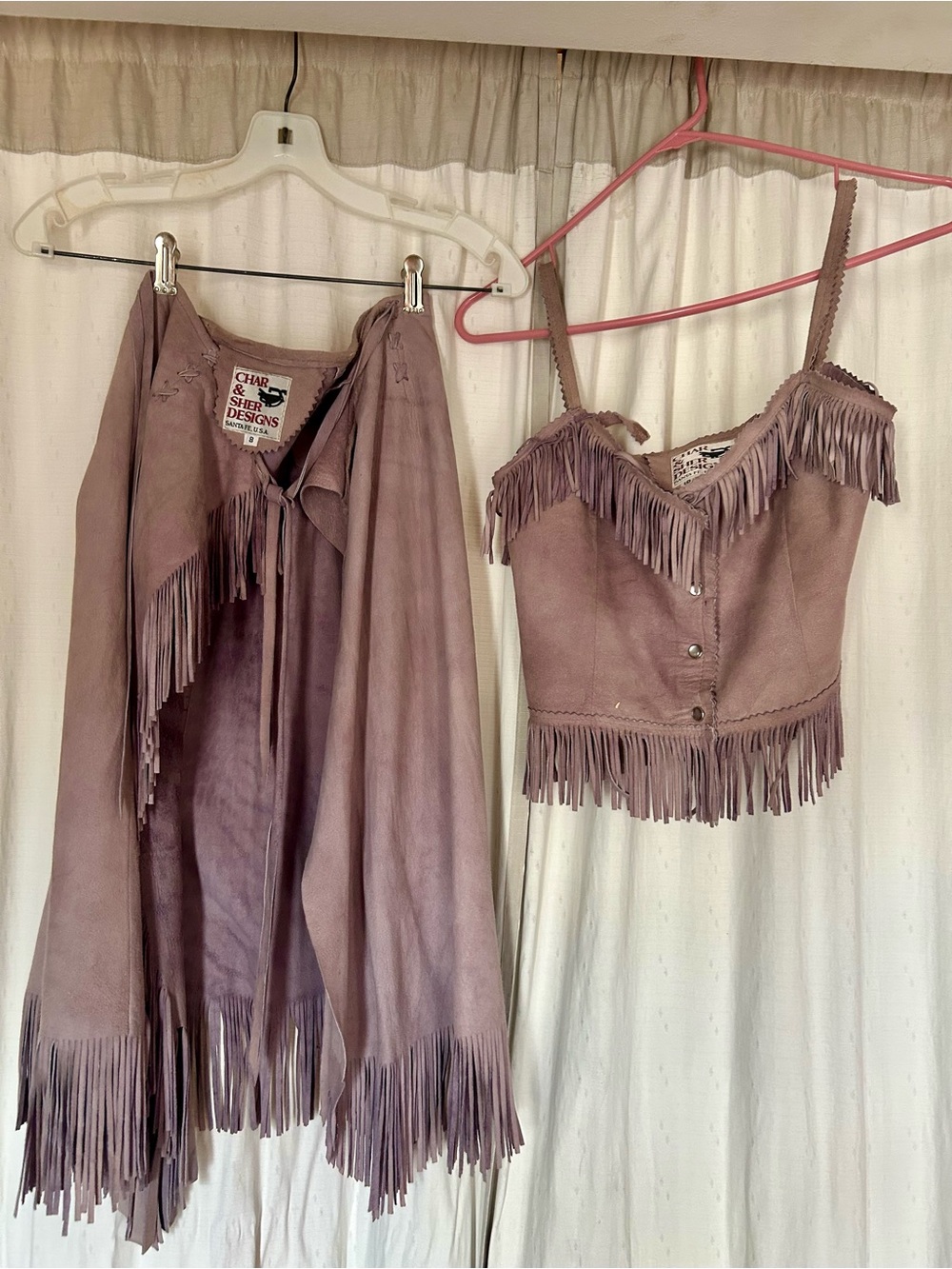Vintage Char & Sher Designs Santa Fe Suede Fringe Set,Vest size 10, Skirt Size 8